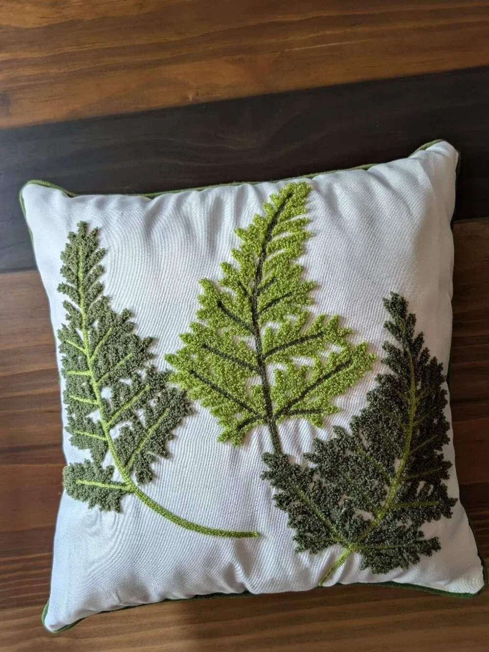 Decorative Embroidered Fern Accent Pillow 16x16